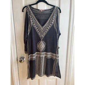Calypso St. Barth Linen Grey Embroidered  Tunic Dress Medium - Boho Resort